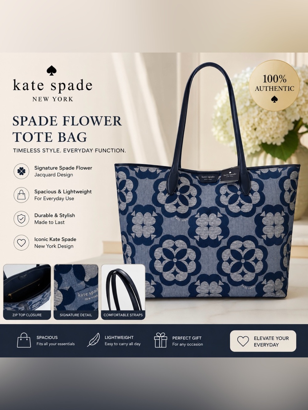Kate Spade Navy and Gray Patterned Tote